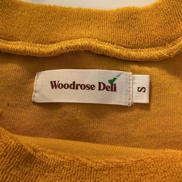 WOODROSE Deli vintage mustard oversized tee with raw edges & raglan sleeves SZ S - Picture 9 of 12